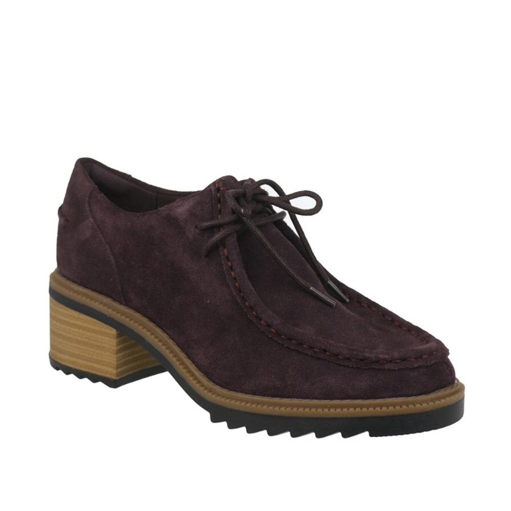 Clarks Balmer Willow Suede Heeled Loafers Aubergine Purple Shoes